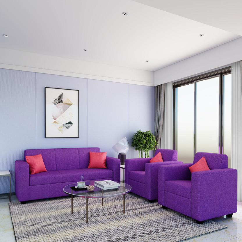 Flipkart Perfect Homes Burano Fabric 3 + 1 + 1 Sofa Set(Purple, DIY(Do-It-Yourself))