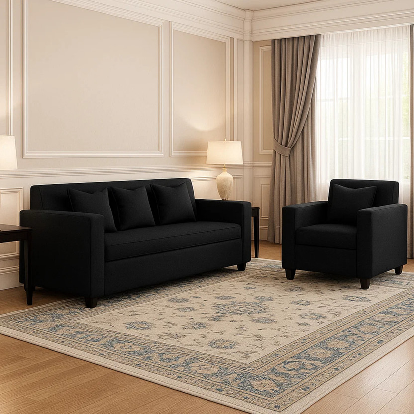 WAKESURE Premium Quality Jute Fabric 3 + 1 Sofa Set(Black, DIY(Do-It-Yourself))