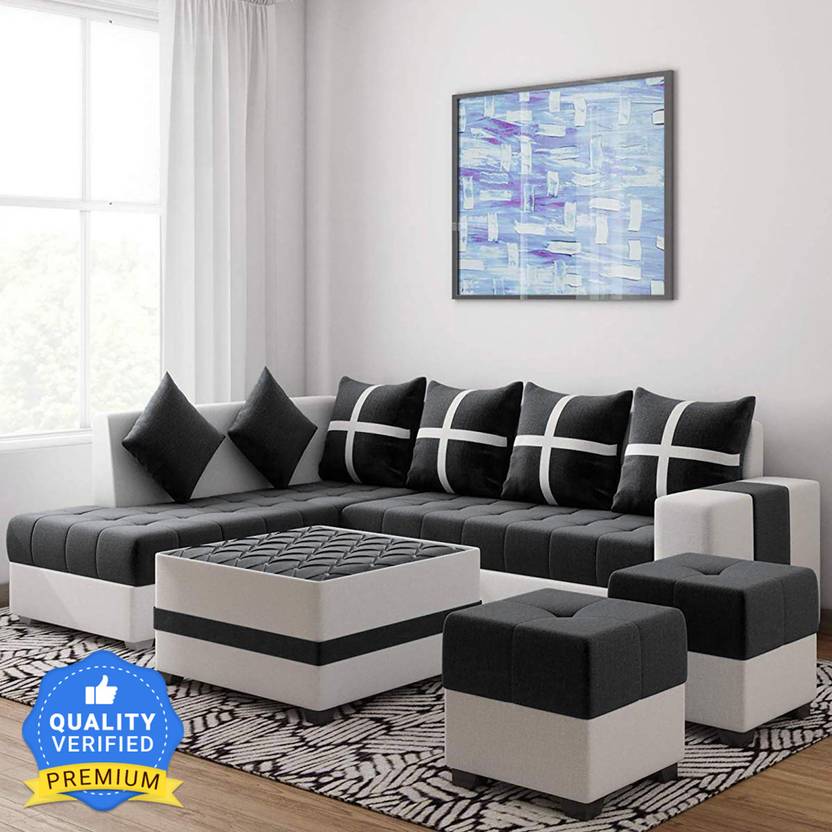 Torque Jamestown L Shape 8 Seater Fabric Sofa Set With Center Table and