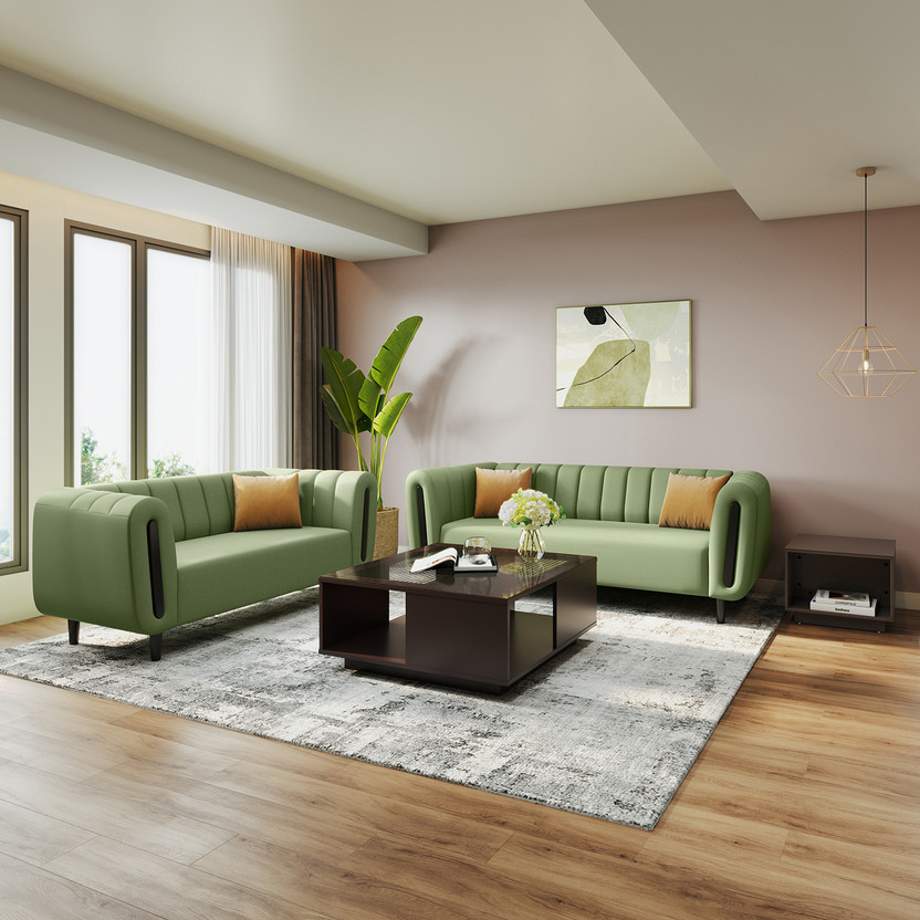 Interio by Godrej Paramount Fabric 3 + 2 Sofa Set(Green, Knock Down)