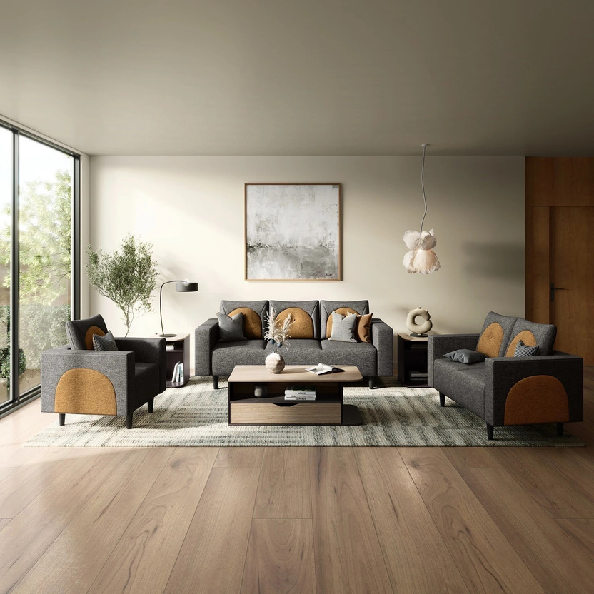 Interio by Godrej Windle Premium Quality Fabric 3 + 2 + 1 Sofa Set(Taupe, Knock Down)