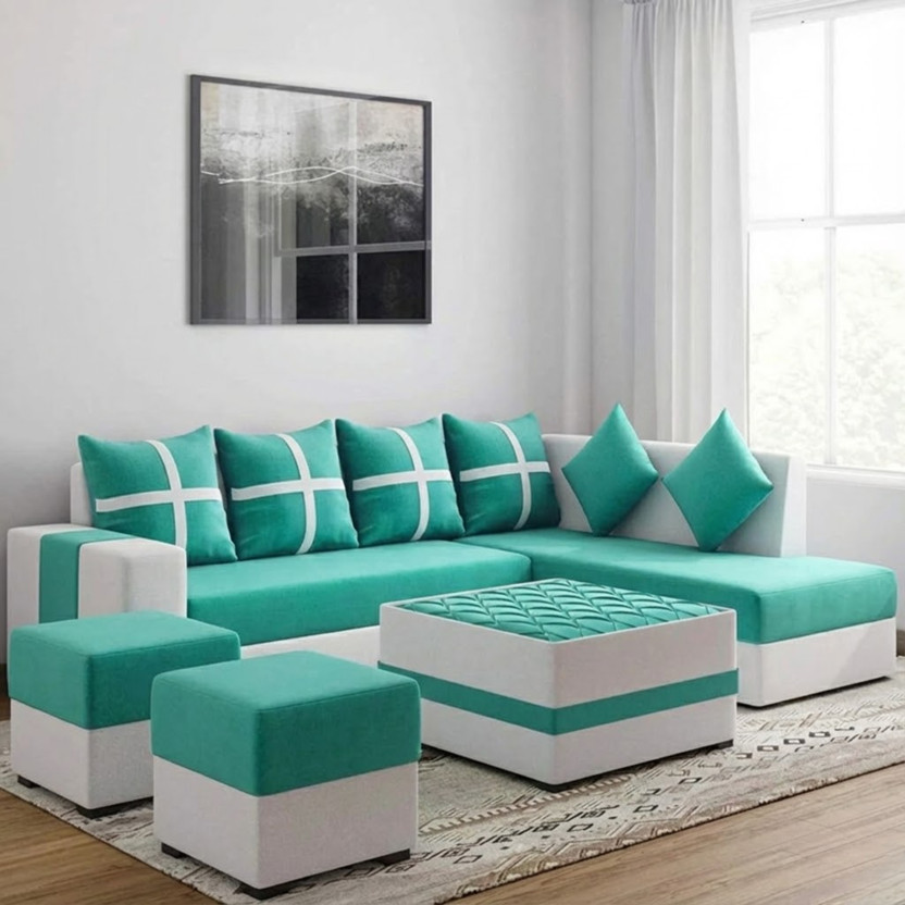 LIVEWELL LIVEWELL Premium Quality L Shape RHS With Center Table and Puffy Molfino Fabric 8 Seater  Sofa(Finish Color - Aqua Blue, DIY(Do-It-Yourself)) - Flipkart Deal