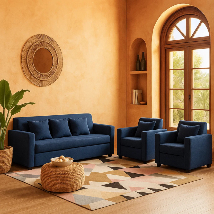 WAKESURE Premium Quality Jute Fabric 3 + 1 + 1 Sofa Set(Navy Blue, DIY(Do-It-Yourself))