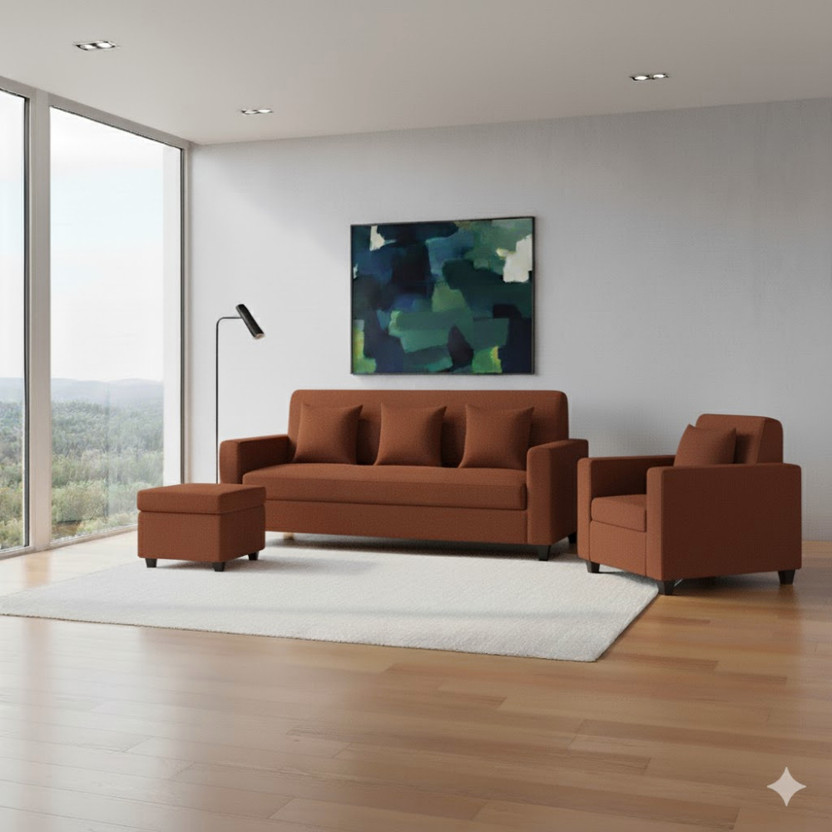 WAKESURE Premium Quality (3 Seater + 1 Seater ) With Ottoman Jute Fabric 3 + 1 + 1 Sofa Set(Dark Orange, DIY(Do-It-Yourself))