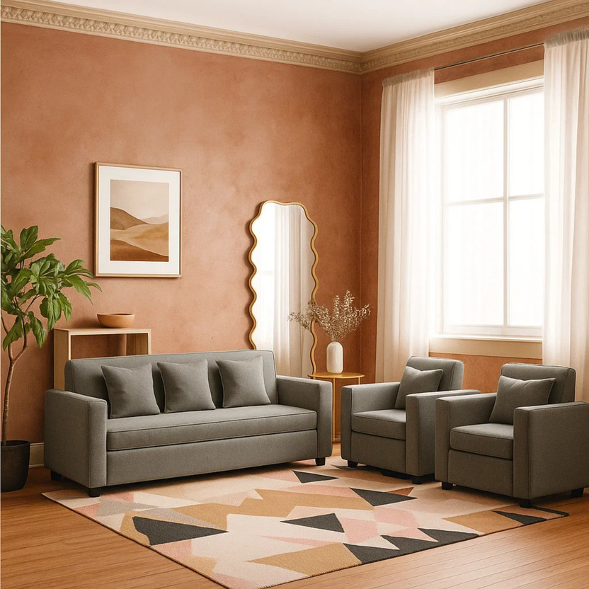 WAKESURE Premium Quality Jute Fabric 3 + 1 + 1 Sofa Set(Light Grey, DIY(Do-It-Yourself))