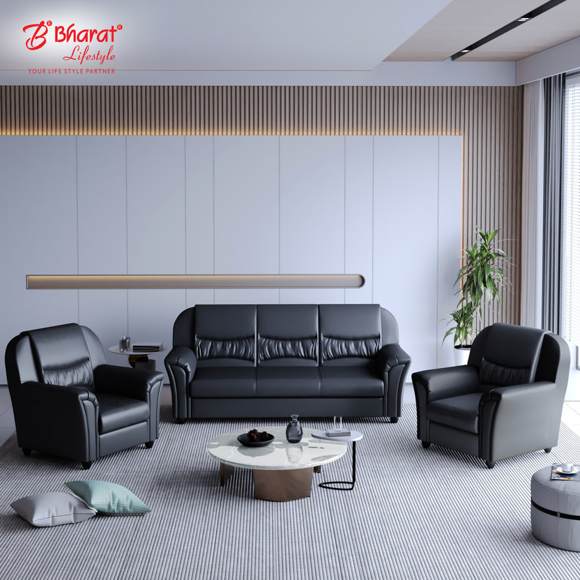 Bharat Lifestyle Abot Leatherette 3 + 1 + 1 Sofa Set(Black, DIY(Do-It-Yourself))