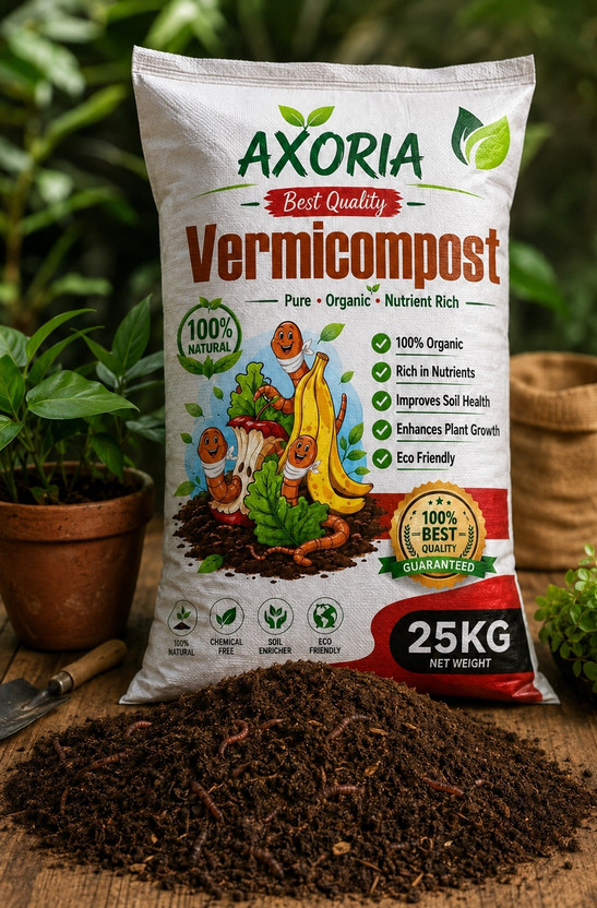 Axoria Organic vermicompost plants garden farming -25kg manure Manure, Potting Mixture, Soil, Fertilizer(25 kg, Powder)
