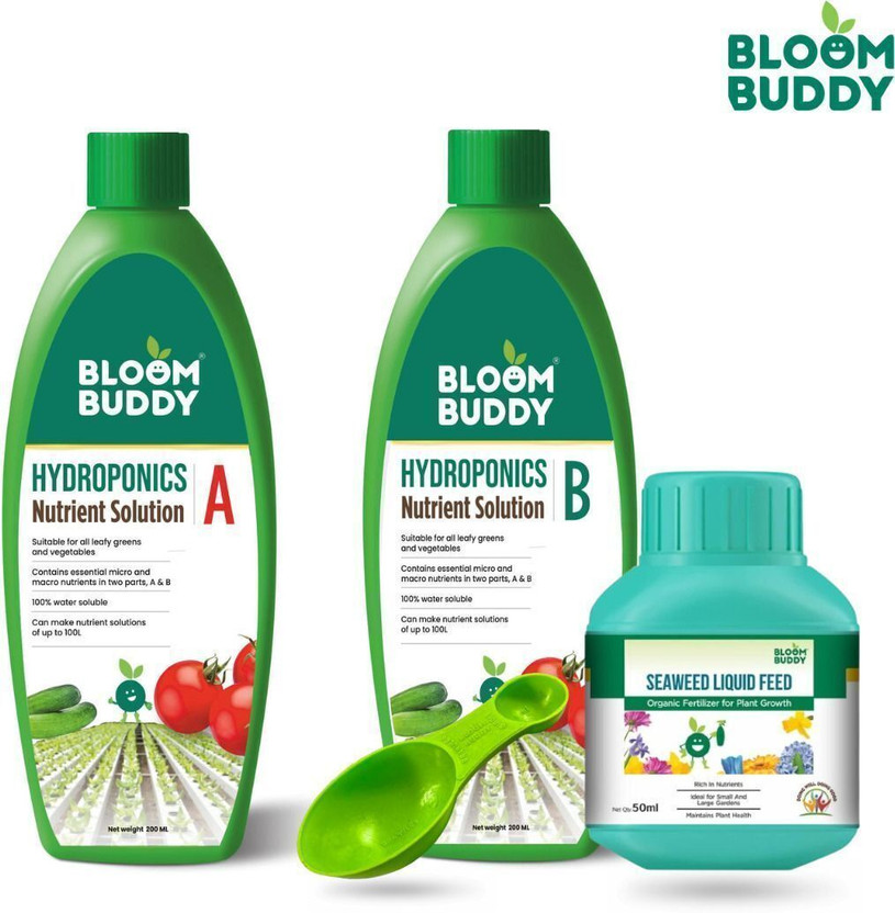 Bloom Bloom Buddy Hydroponics AB Nutrient solution + Seaweed Liquid Fertilizer(450 ml, Liquid) - Flipkart Deal