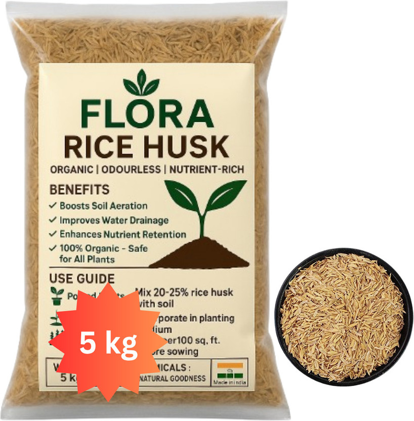 Flora Mart Organic Paddy Rice Husk 5 KG For Plants, 100% Pure Mix Natural Soil Manure Husk, Manure, Potting Mixture(5 kg, Granules)