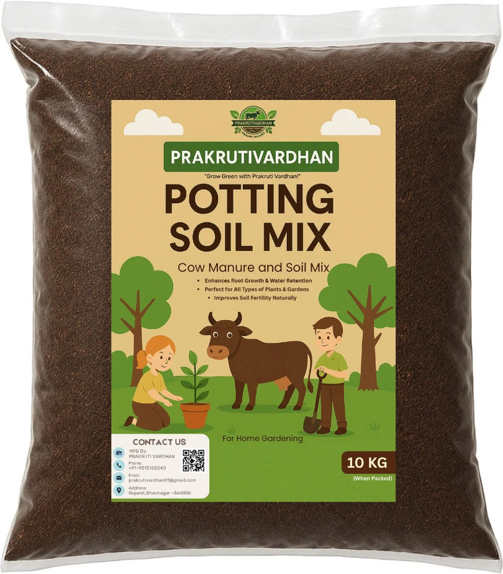 PRAKRUTIVARDHAN Potting Soil Mix | Cow Manure & Soil Mix | Organic - 10 KG Potting Mixture, Manure, Soil(10000 g, Powder)