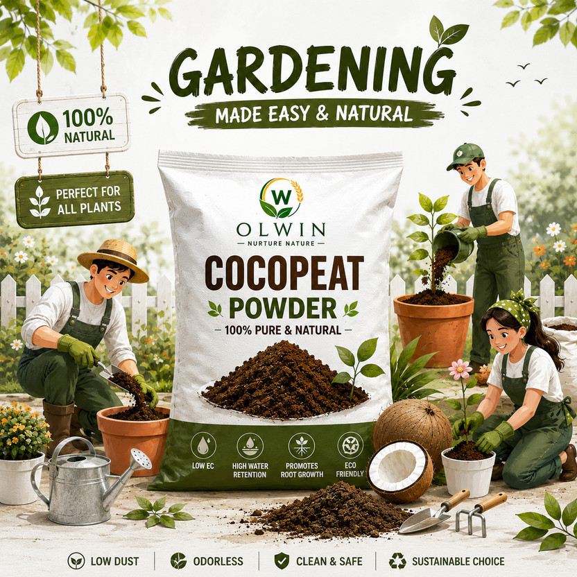 Olwin pure low ec cocopeat powder Fertilizer, Husk, Manure, Pesticide, Potting Mixture, Soil(5 kg, Powder)