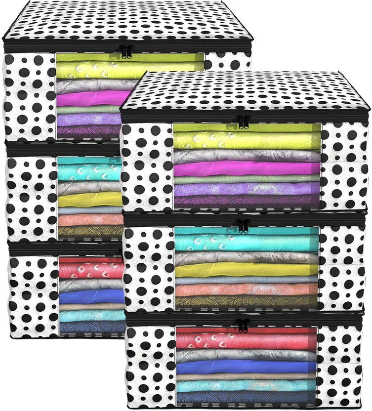 Lonaxa Cloth storage box Pack of 6 Storage organizer Saree cover Storage bag Cloth bag Organizer box Saree Cloth organiser for wardrobe Packing bags Travel organizer Space saver bag(White)