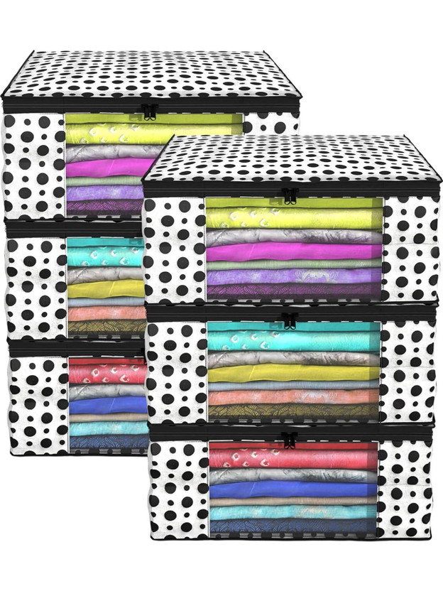 Lonaxa Cloth storage box Pack of 6 Storage organizer Saree cover Storage bag Cloth bag Organizer box Saree Cloth organiser for wardrobe Packing bags Travel organizer Space saver bag(White)
