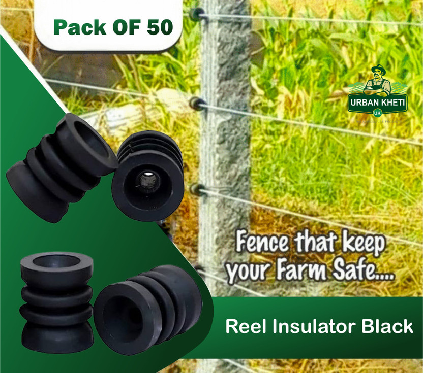UrbanKheti Reel Insulator For Zatka Electric Fencing ”Extra Long-Lasting” (Pack-50) Portable Green House(Black)