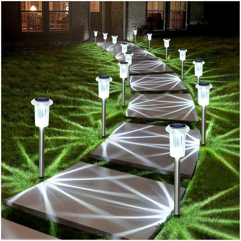 KRELIX KRELIX Solar LED Garden Path Lights 6 Pack – Waterproof Stainless Steel Solar Light Set(Free Standing Pack of 1)