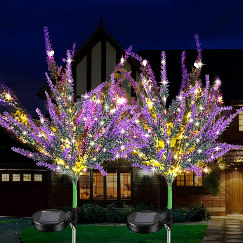 VELUZA Solar Garden Lights Outdoor Artificial Lavender Flower Solar Stake Lights Solar Light Set(Free Standing Pack of 2)