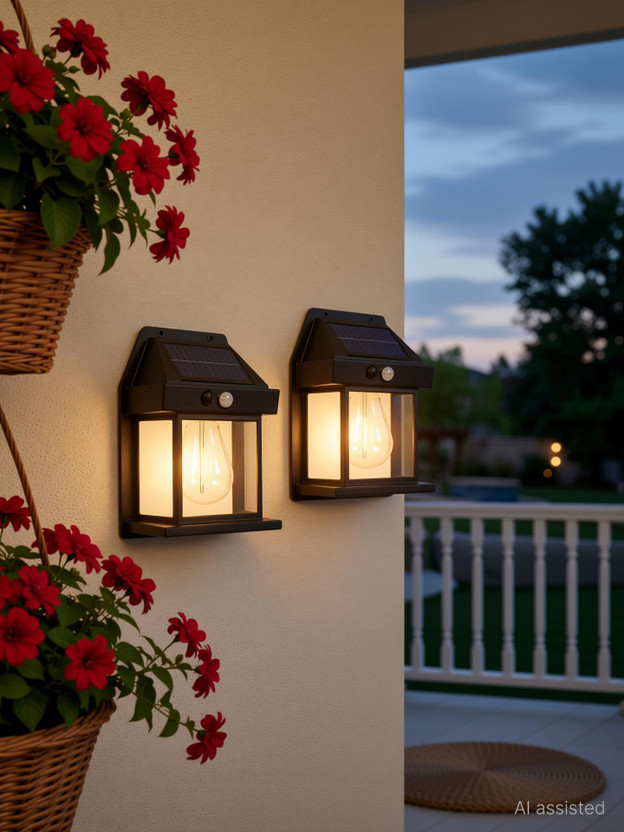 QARB Powered Wall Lamp - Modern Outdoor Lighting with Motion Sensor Solar Light Set(Wall Mounted Pack of 2)