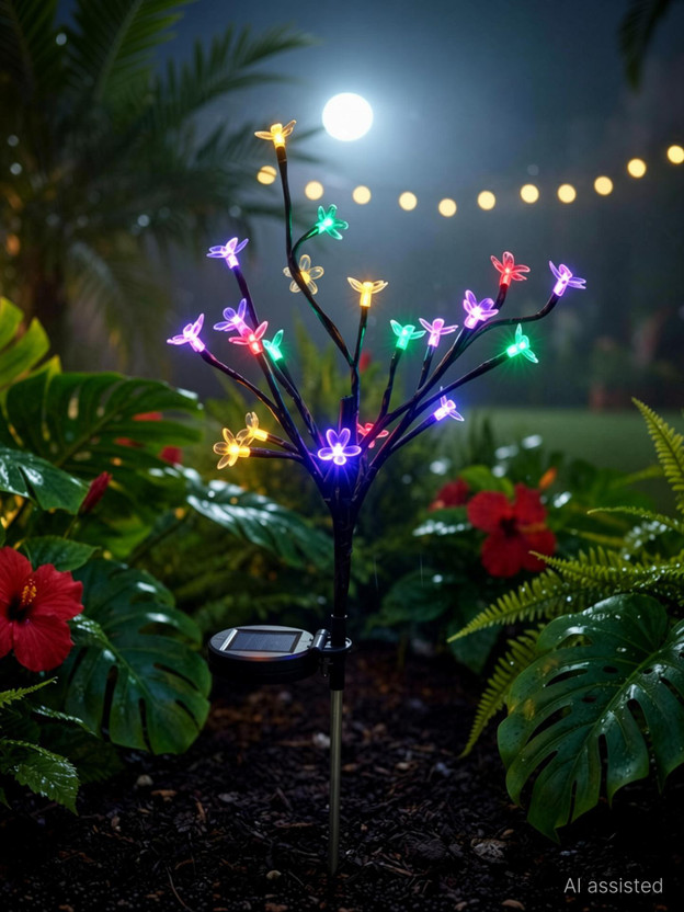 Homehop Garden Solar Multi color Model Design Flower Lights Automatic Waterproof Decorative Lamp with 20 LEDs for Landscapes, Pathways, Home Decor ,House decoration Gate Light Outdoor Lamp(Multicolor)