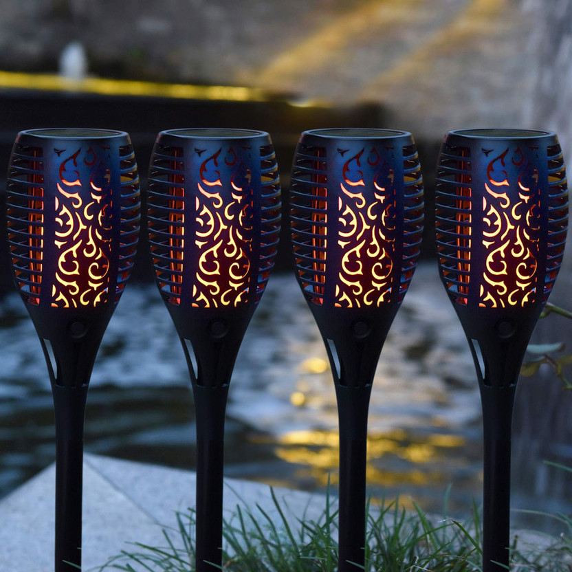 UBliss 33 LED Solar Flame Light|Waterproof Flickering Flame Effect Lights for Garden Solar Light Set(Floor Mounted Pack of 4)