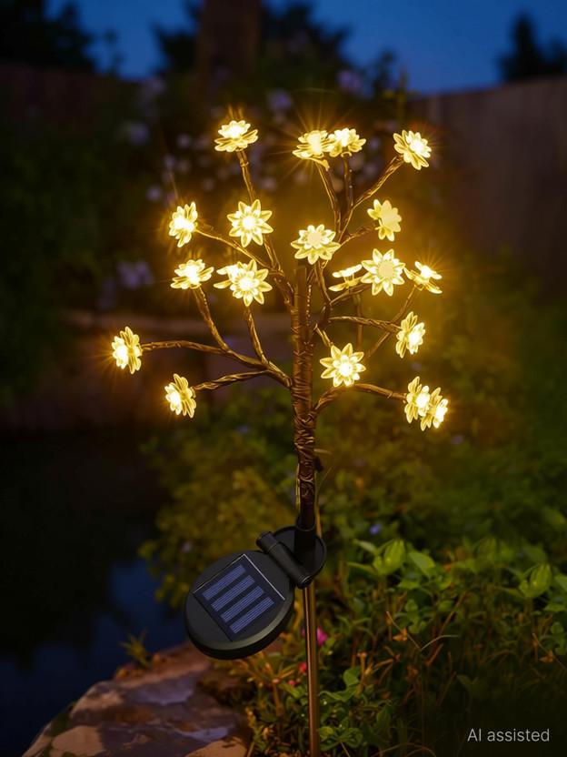 Homehop Solar Lamp Outdoor Firefly Lotus Shape Home Garden Pathway Swaying Light Solar Light Set(Floor Mounted Pack of 1)