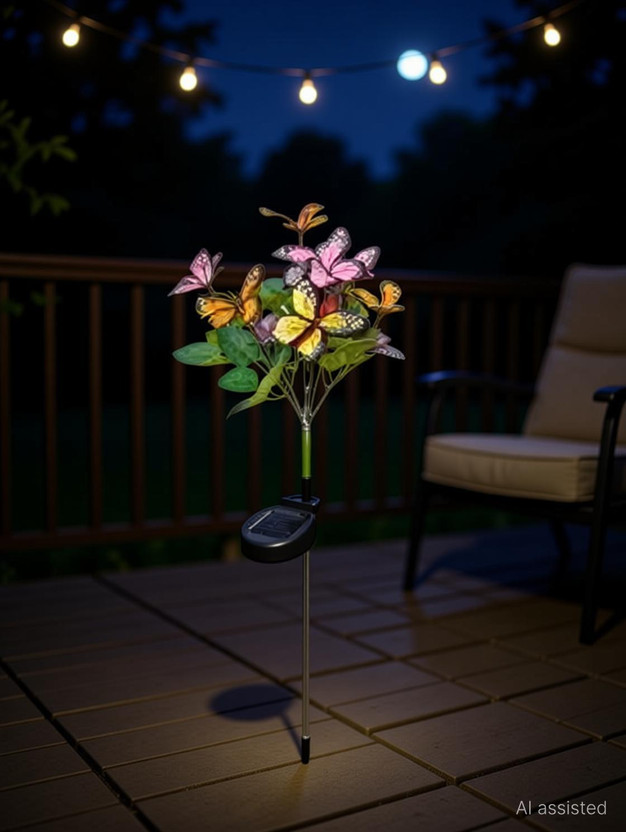 Homehop Solar Automatic Multicolour Butterfly Garden Lamp Flower Lights for Home Outdoor Solar Light Set(Floor Mounted Pack of 1)