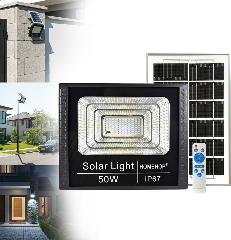 Homehop 50W Solar Flood Light Outdoor LED Automatic Waterproof 6Ah Security Lamp Solar Light Set(Wall Mounted Pack of 1)