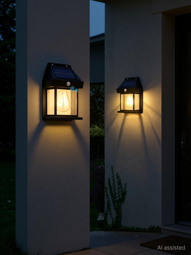KAVANA LED Lights for Garden Outdoor Motion Sensor Waterproof Clear Panel Solar Light Solar Light Set(Wall Mounted Pack of 1)