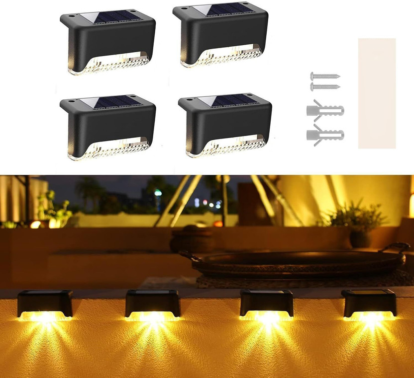 RINMAY Waterproof LED Solar Powered Deck Stair Outdoor Wall Garden,Pathway, Backyard Solar Light Set(Wall Mounted Pack of 4)