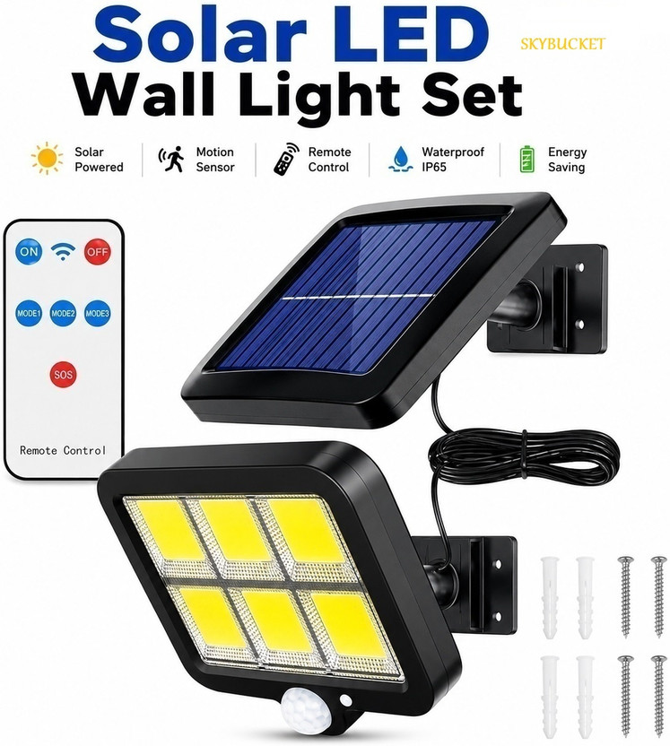 GIGMART 3 Lighting Mode LED Solar Flood Lights with 16.4ft Cable Solar Light Set(Wall Mounted Pack of 1)
