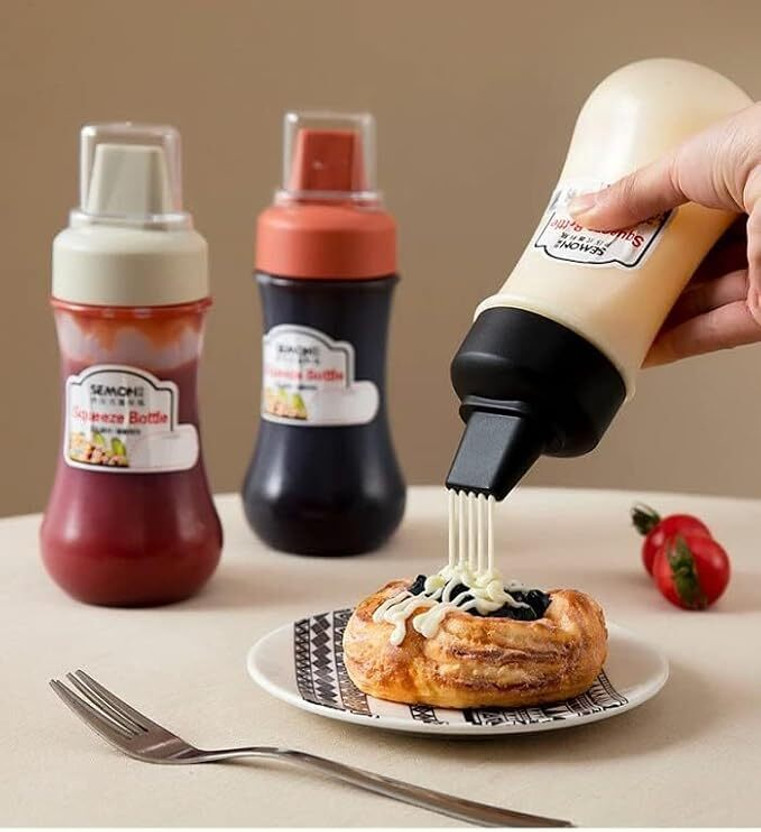 clicklance 5 Hole Multipurpose Sauce Squeeze Bottle Ketchup Mayonnaise Refillable Dispenser 350 ml Plastic Bottle(Pack of 2, Multicolor)