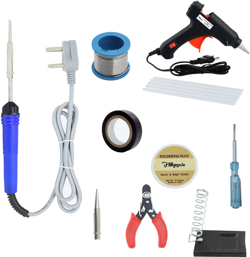 Hillgrove HGCM1347M3 Electric 10in1 Mobile Soldering Machine Glue Gun Combo Kit Set 25 W 25 W Simple(Flat Tip)
