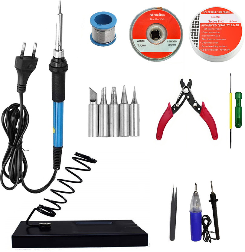Atrocitus Electric Welding/Soldering and Desoldering Iron with Bit(Conical,Flat,Round) Power & Hand Tool Kit(10 Tools)