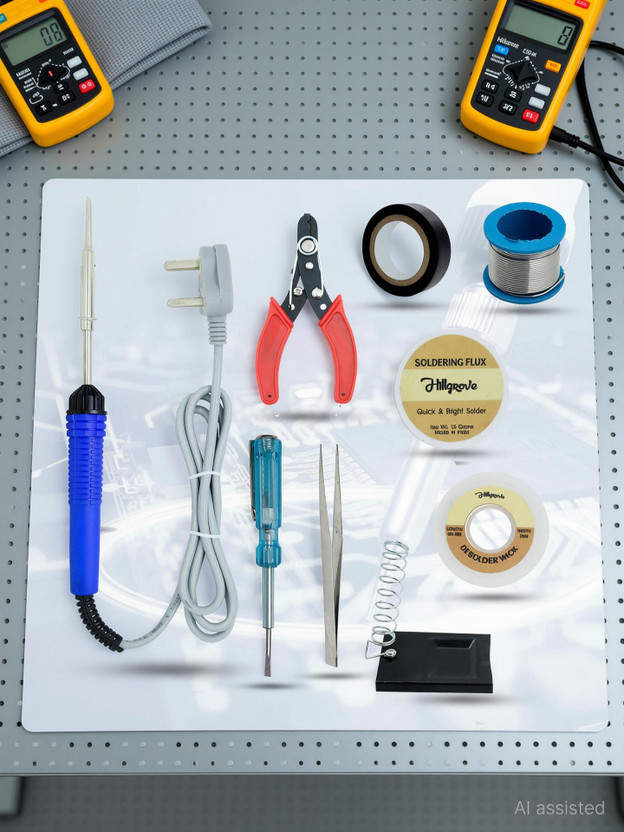 Hillgrove HGSOI16M1 Electric 9in1 New Soldering Iron Equipment Tool Machine Combo Kit Set 25 W Simple(Flat Tip)