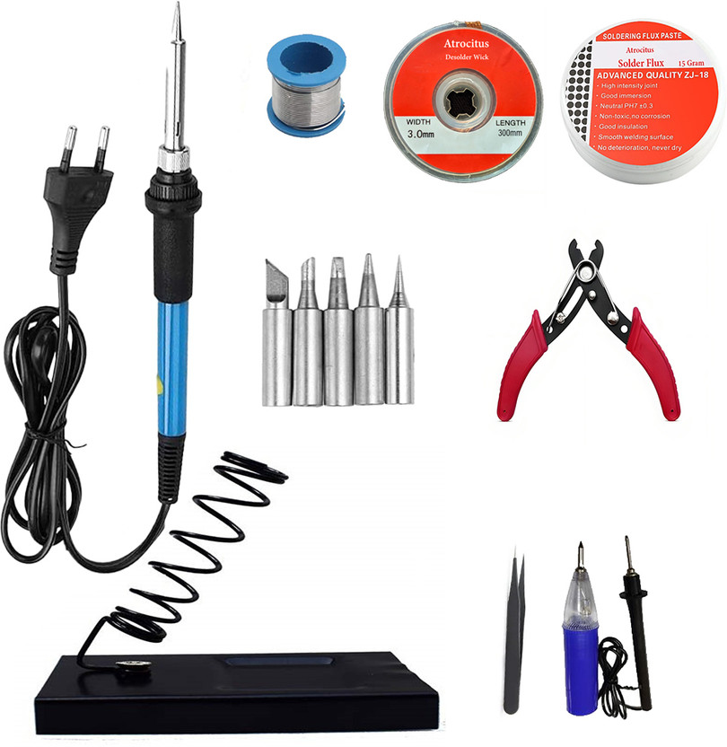 Atrocitus Electric Welding/Soldering and Desoldering Iron with Bit(Conical,Flat,Round) Power & Hand Tool Kit(9 Tools)