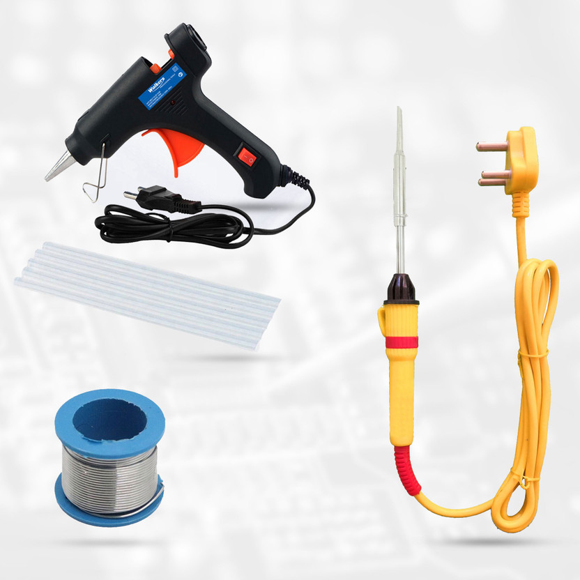 Walkers Electric 4in1 Mobile Soldering Equipment Tool Machine Glue Gun Combo Kit Set with Flux Paste and Wire 25 W Simple(Flat Tip)