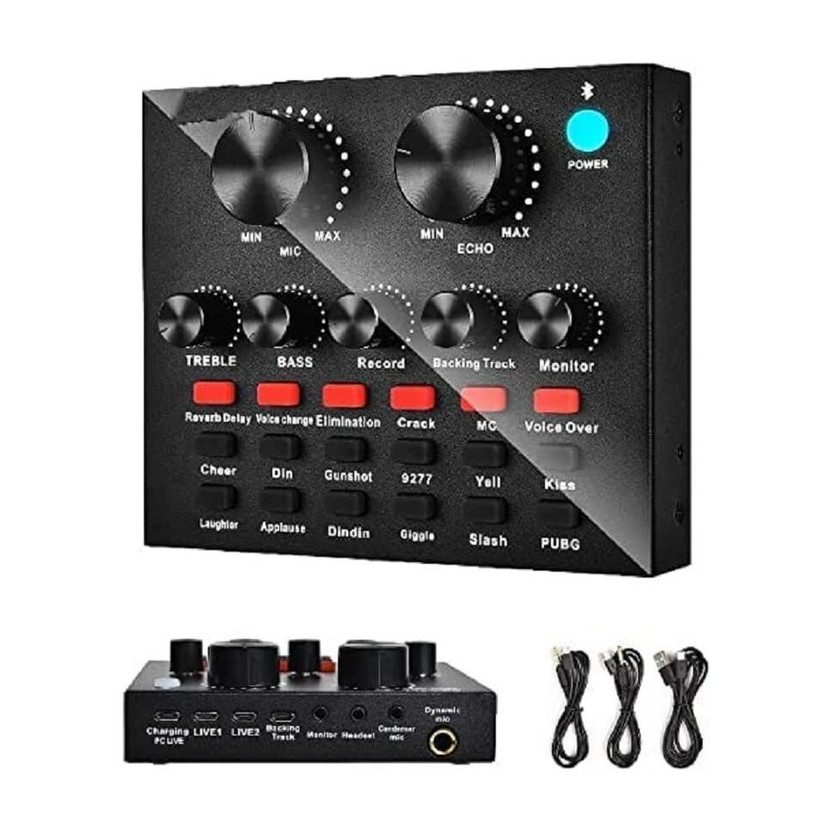 KH V8 Sound Card, Sound Effects Board for Podcast Equipment Bundle, Sound Board Powered Sound Mixer