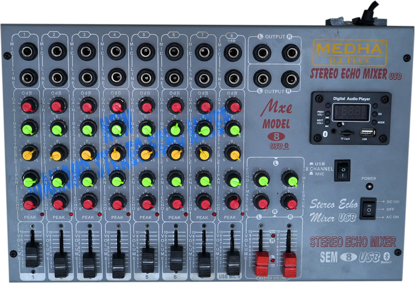 MEDHA D.J. PLUS PROFESSIONAL 8 CHANNEL STERO ECHO MIXER WITH INBUILT DIGITAL MEDIA PLAYER Digital Sound Mixer