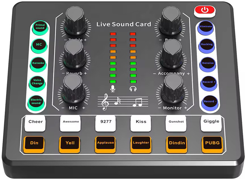 FoxHill Live Sound Card with Voice Effects, Audio Mixer for Streaming,Recording,YouTube Digital Sound Mixer