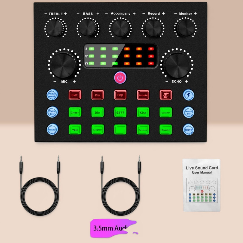 FoxHill V8S Audio Mixer USB External Sound Card Mobile Live Voice Changer sound mixer Digital Sound Mixer