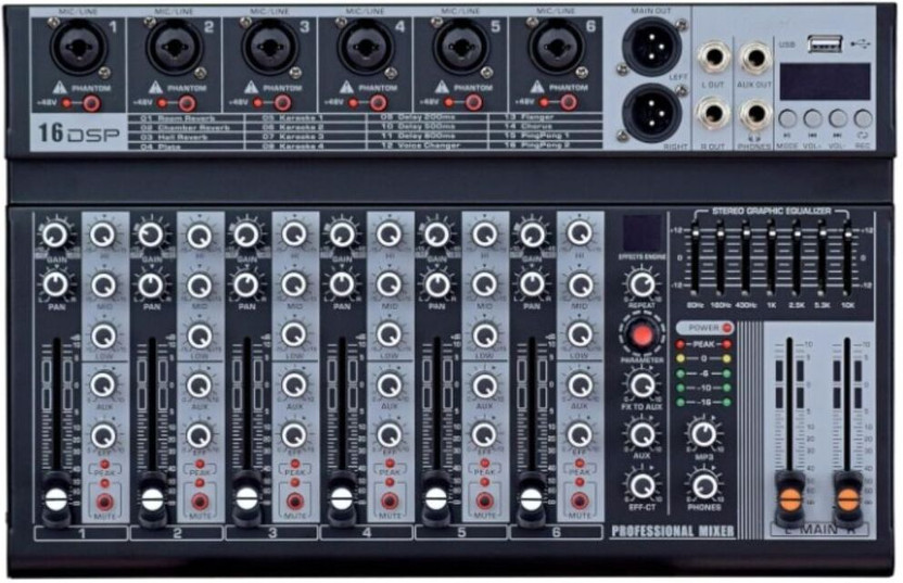 Adiohub Professional 6 Channel Mixer with Mp3 USB Player, Bluetooth, PC Soundcard, Wired DJ Controller