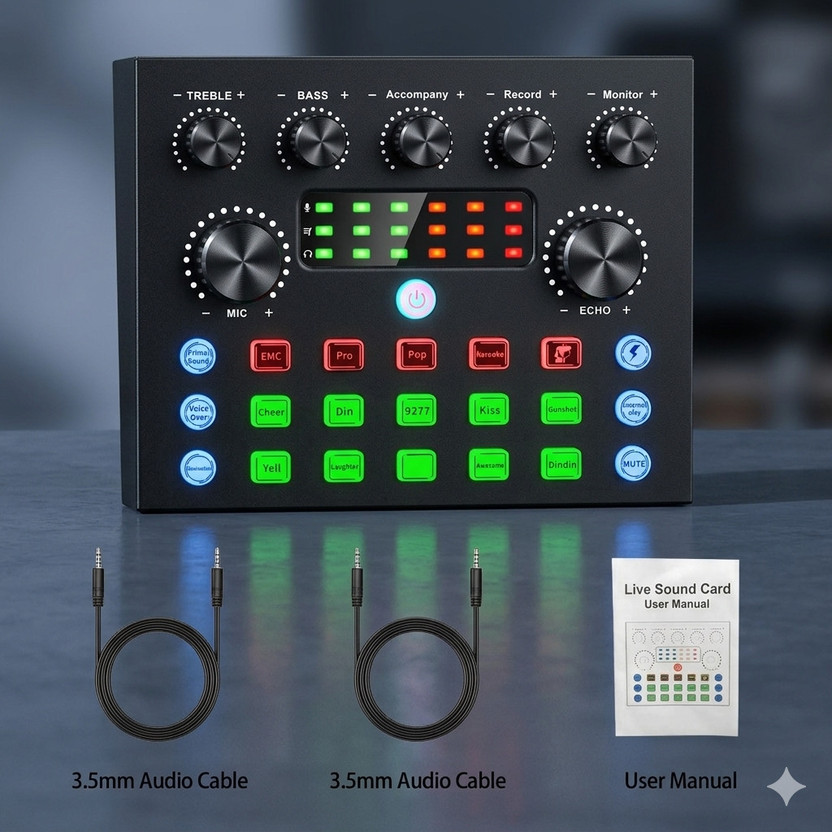 FoxHill Professional Audio Mixer, V8S Live Sound Card and Audio Interface Sound Board Digital Sound Mixer