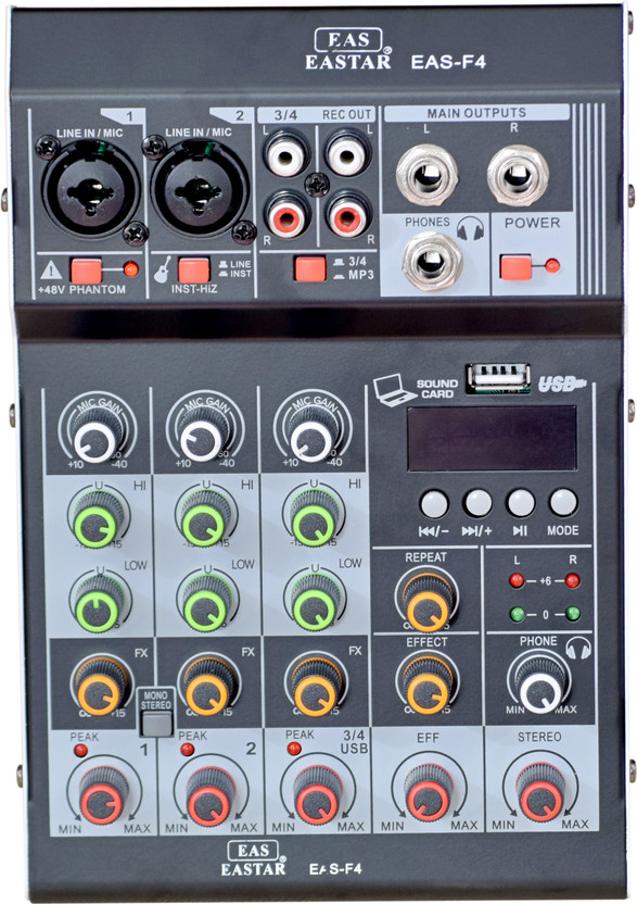 Adiohub Audio Mixer 4 Channel Mini Audio Mixer DJ controller Mini mixer USB/BT Effects Powered Sound Mixer