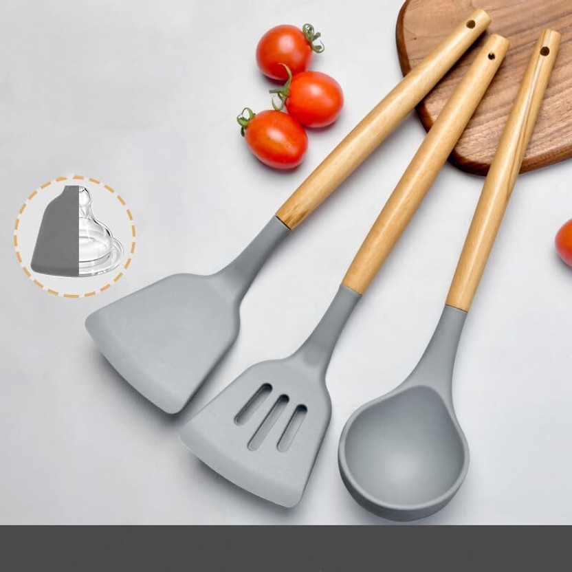 IMPRONOW Silicone Spatula Set For Cooking, Baking & Mixing Non Stick BPA-Free Spatula Set Kitchen Tool Set(Grey, Spatula, Baking Tools, Cooking Spoon)