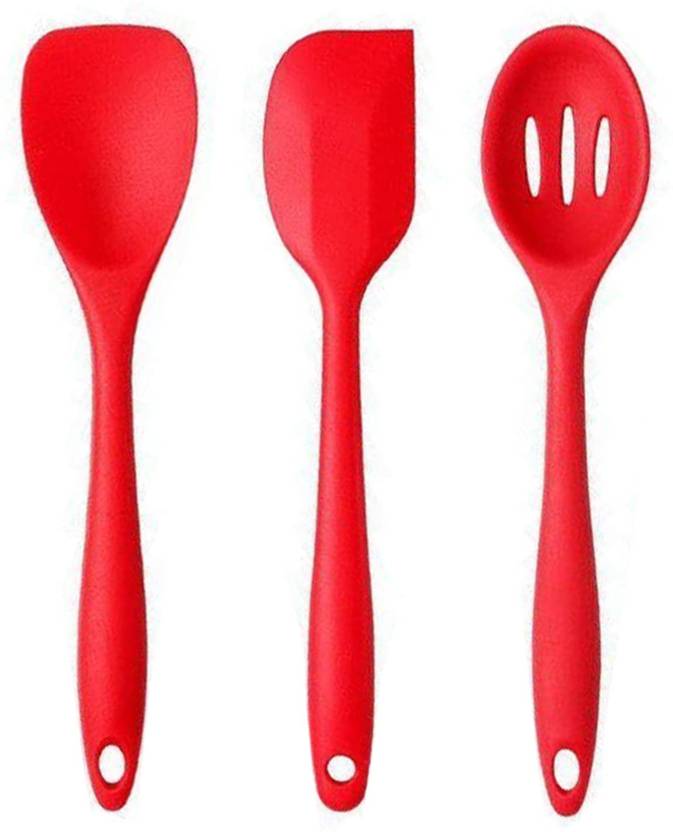 Frenchware Spatula, Spoon spatula and Slotted Spoon (Red , Large) Non