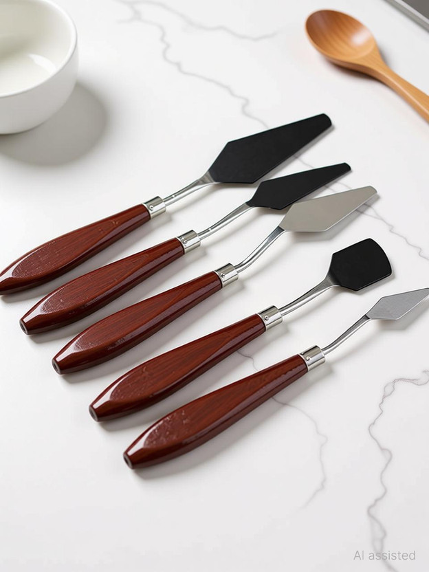 noble foods 5Pcs Mixing Tools Artist Oil Painting Pallet Palette Knives Spatula Paint, Wooden Handle Offset Spatula(Pack of 5)