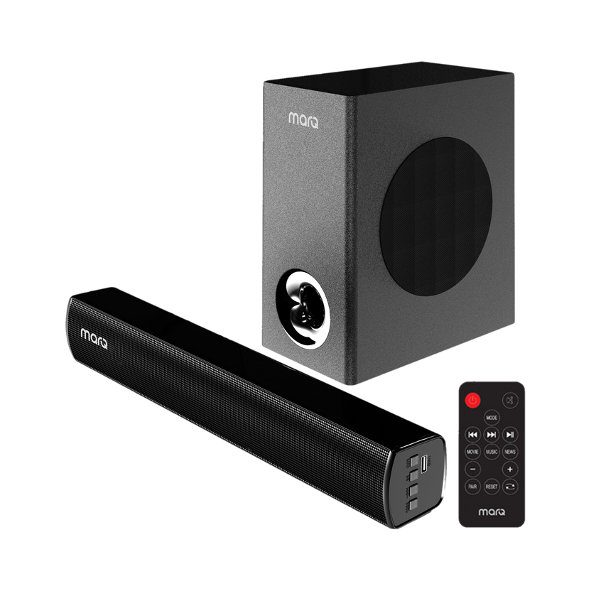 MarQ by Flipkart Thunder 60, 60 Watts, 2.1 Channel, Immersive cinematic experience, EQ Modes 60 W Bluetooth Soundbar(Black, 2.1 Channel)
