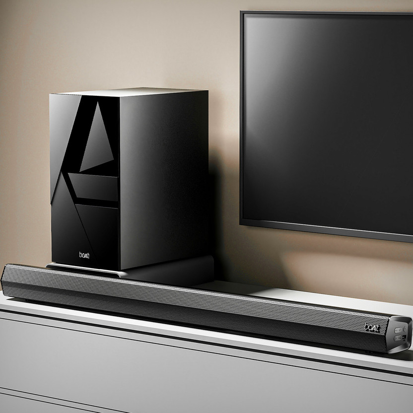 boAt Bar Thump with Wired Subwoofer, RMS 200 W Bluetooth Soundbar(Carbon/Midnight Black, 2.1 Channel)