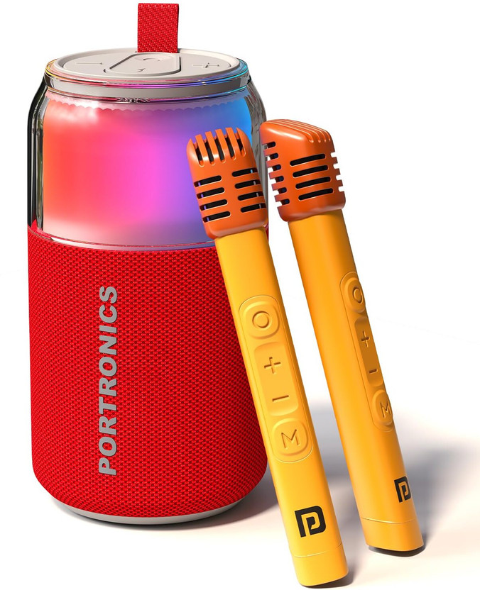 Portronics 10W Talk Six Can-Shaped Portable Bluetooth Speaker,Dual Karaoke Mic,4Hr Playtime 10 W Bluetooth Home Audio Speaker(Red, Mono Channel)