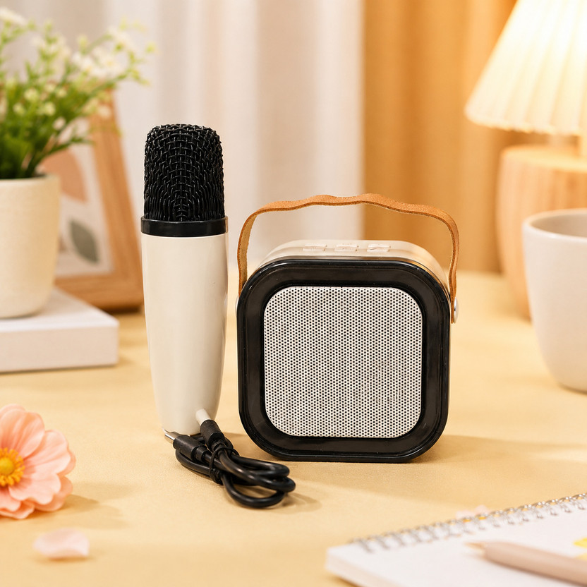 AADVIK SINGH GLOBAL Mini Karaoke Speaker with Wireless Mic | Portable Music & Singing System 5 W Home Audio Speaker(Beige, Black, 2.0 Channel)