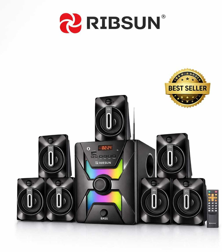 RIBSUN Blaster 90W Bluetooth 7.1 Home Theatre 90w Output, USB, Aux, Line input, FM 90 W Bluetooth Home Theatre(Black, 7.1 Channel)